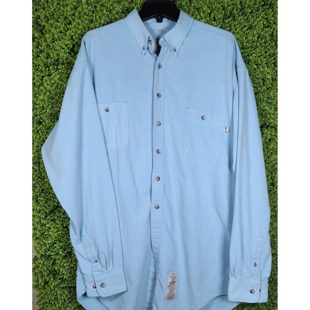 Tyndale FR Flame Resistant Work Shirt Mens XL LN Light Blue HRC 1 Made in USA